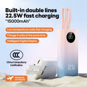 Mini Powerbank 15000mAh Built in Cables